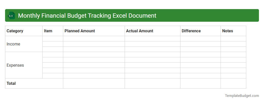 Monthly Financial Budget Tracking Excel Document