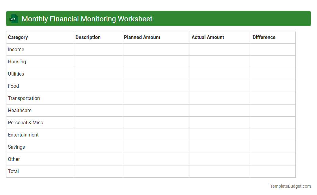 Monthly Financial Monitoring Worksheet