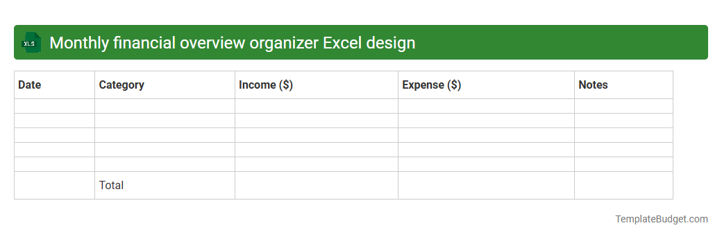 Monthly financial overview organizer Excel design