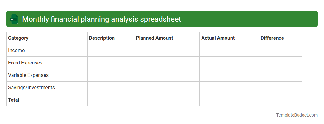 Monthly financial planning analysis spreadsheet