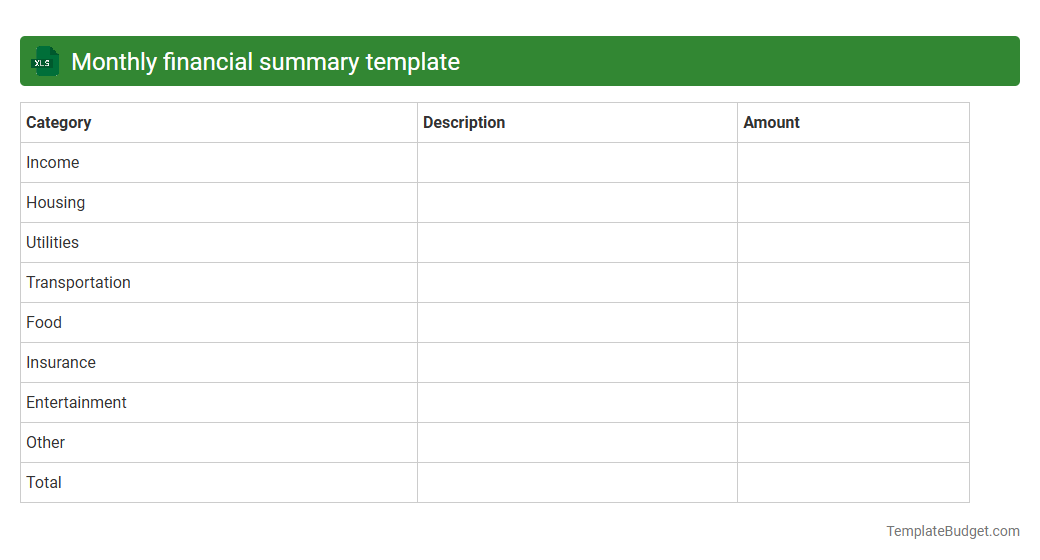Monthly financial summary template