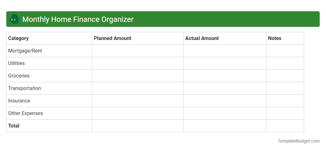 Monthly Home Finance Organizer