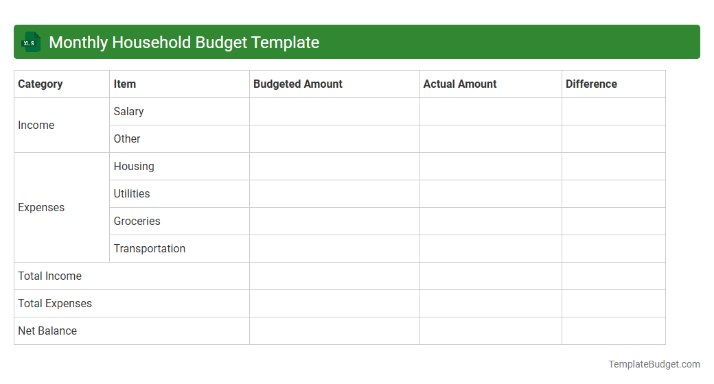 Monthly Household Budget Template
