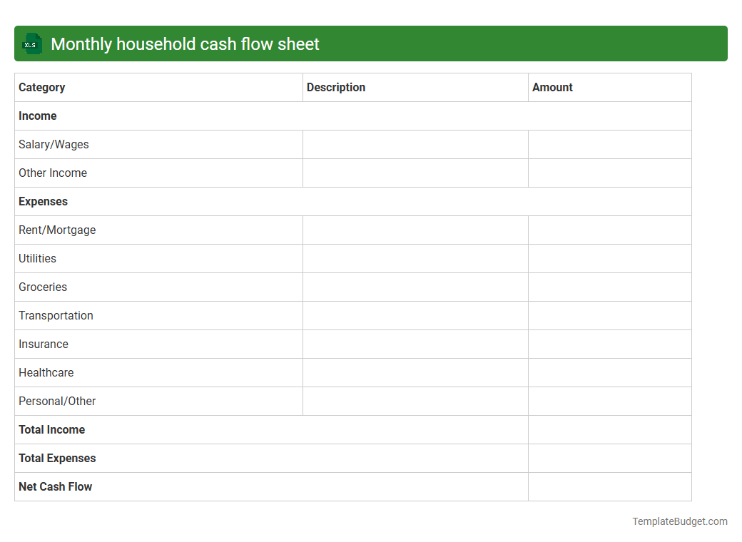 Monthly household cash flow sheet