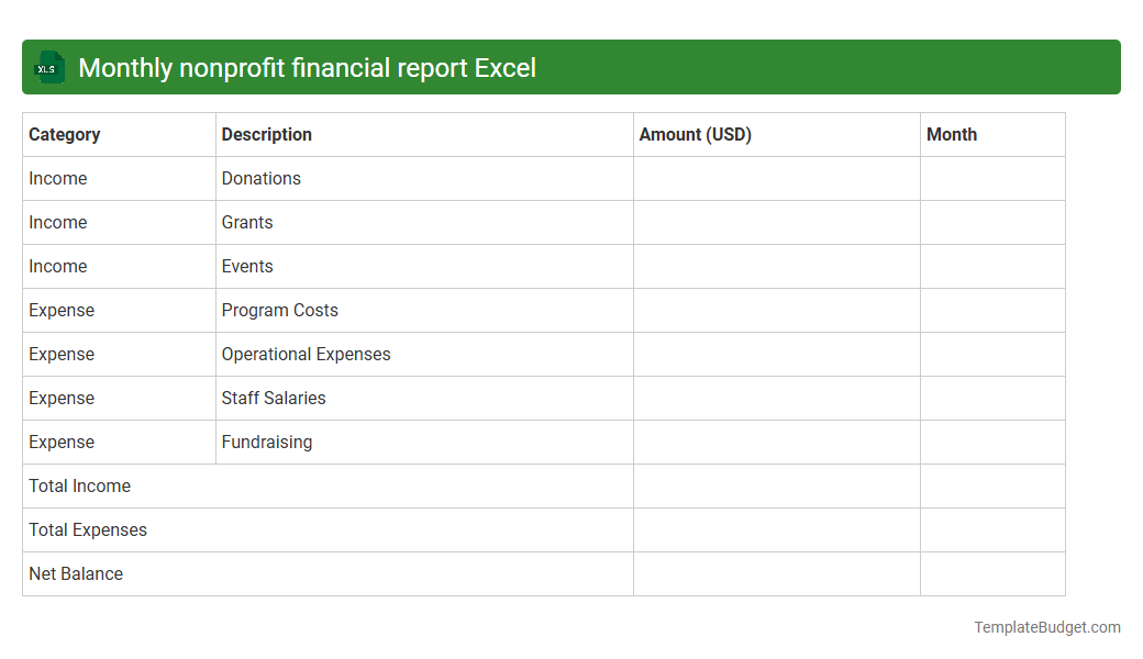 Monthly nonprofit financial report Excel