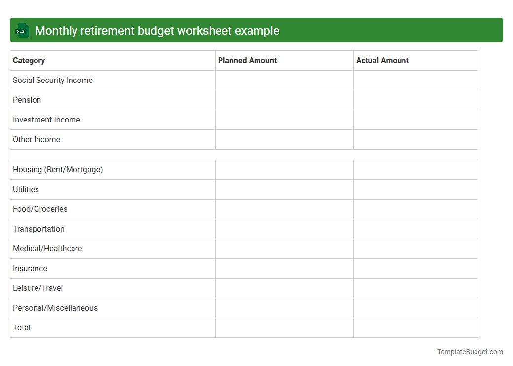 Monthly retirement budget worksheet example