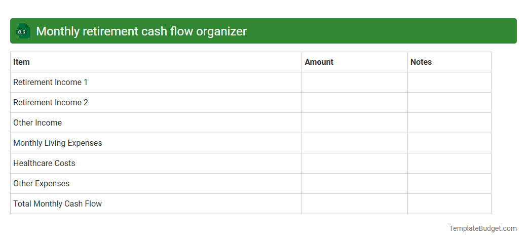 Monthly retirement cash flow organizer