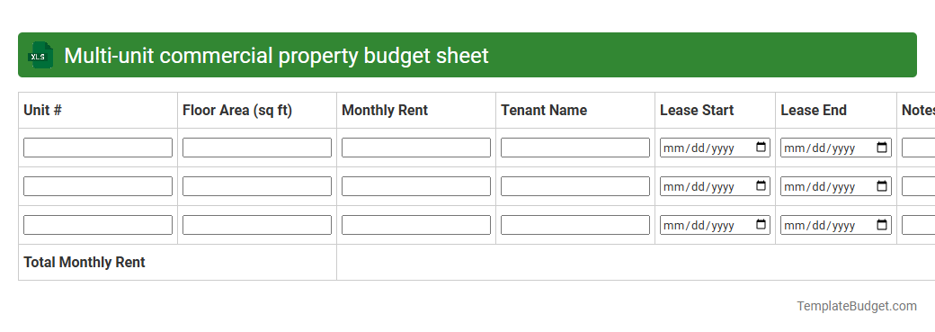 Multi-unit commercial property budget sheet