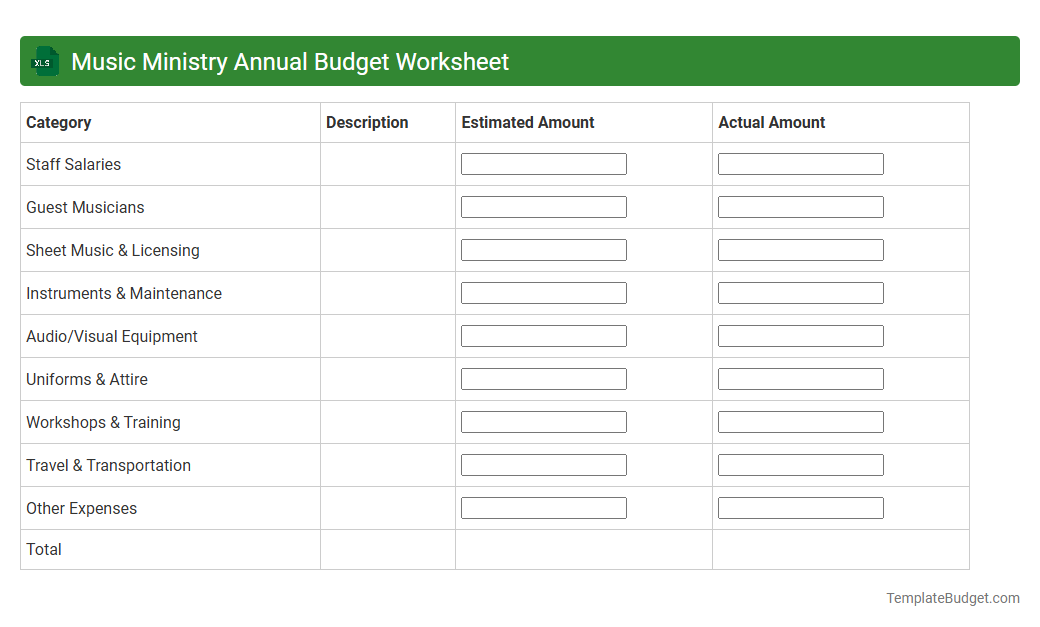 Music Ministry Annual Budget Worksheet