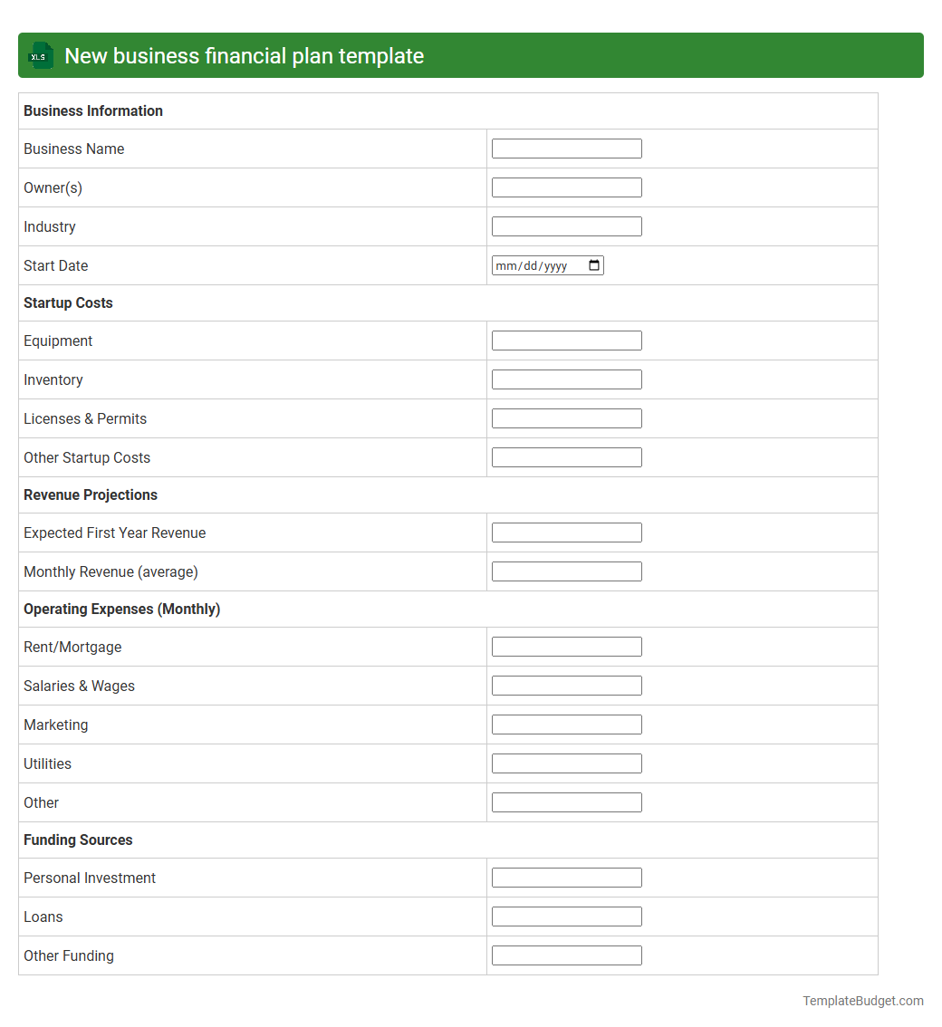 New business financial plan template