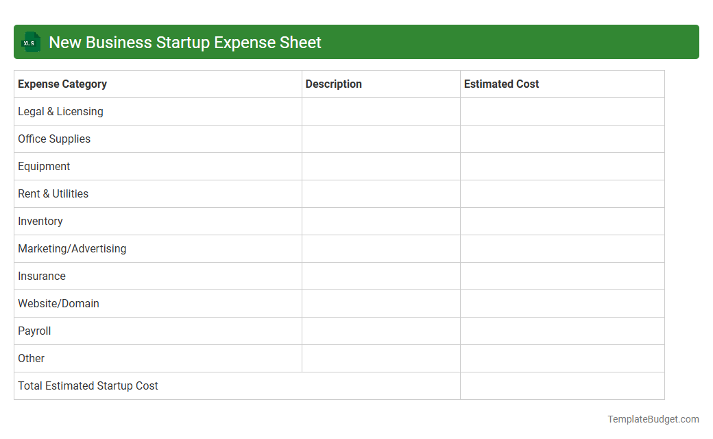 New Business Startup Expense Sheet