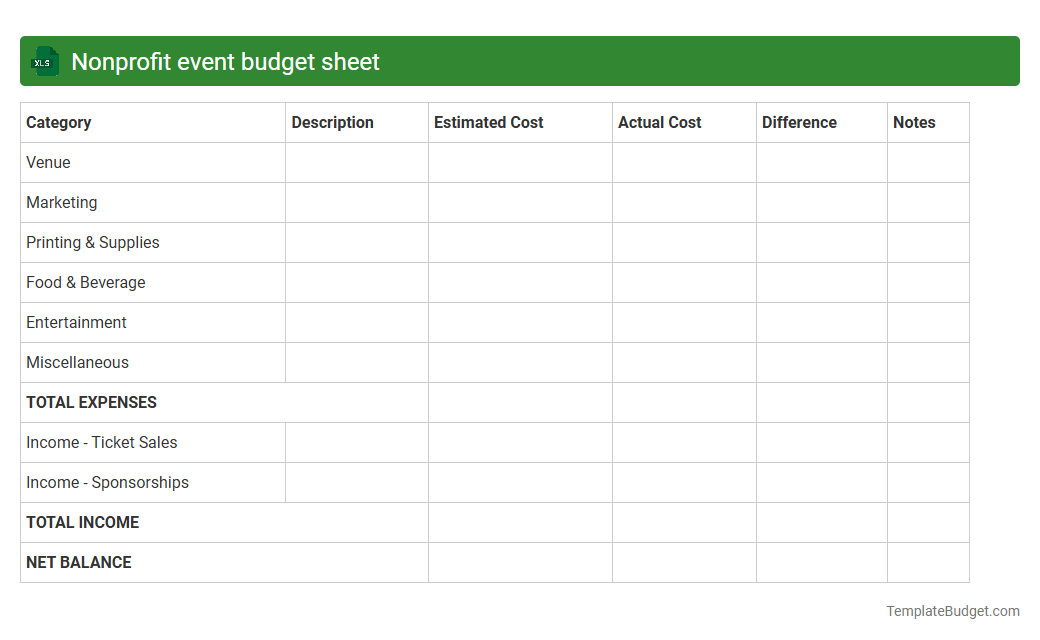 Nonprofit event budget sheet