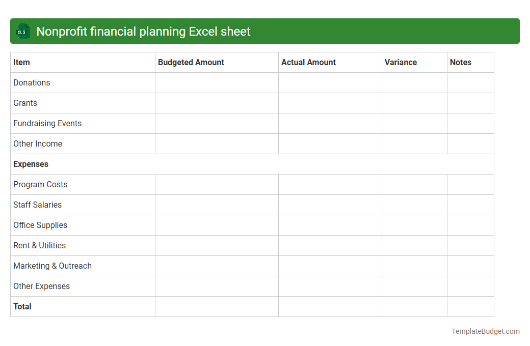 Nonprofit financial planning Excel sheet