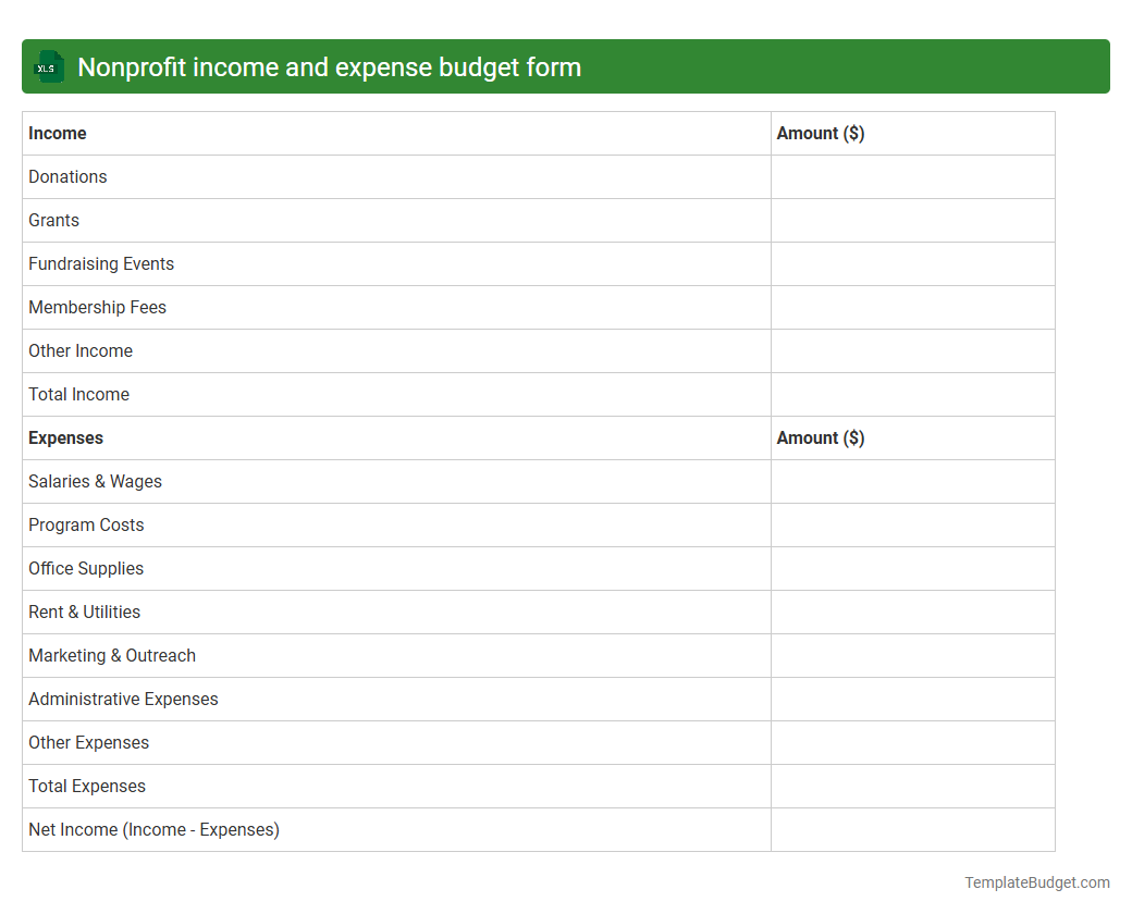 Nonprofit income and expense budget form