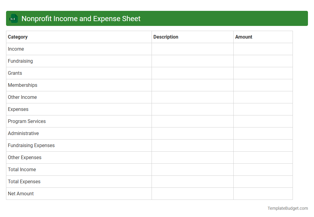 Nonprofit Income and Expense Sheet