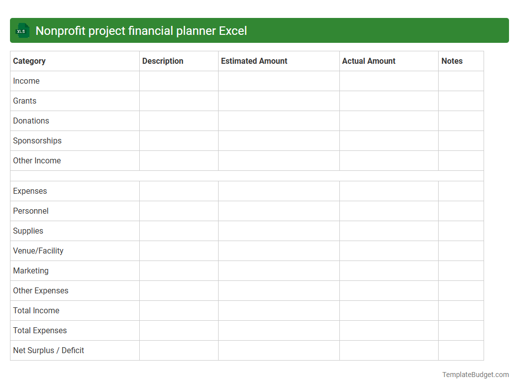 Nonprofit project financial planner Excel
