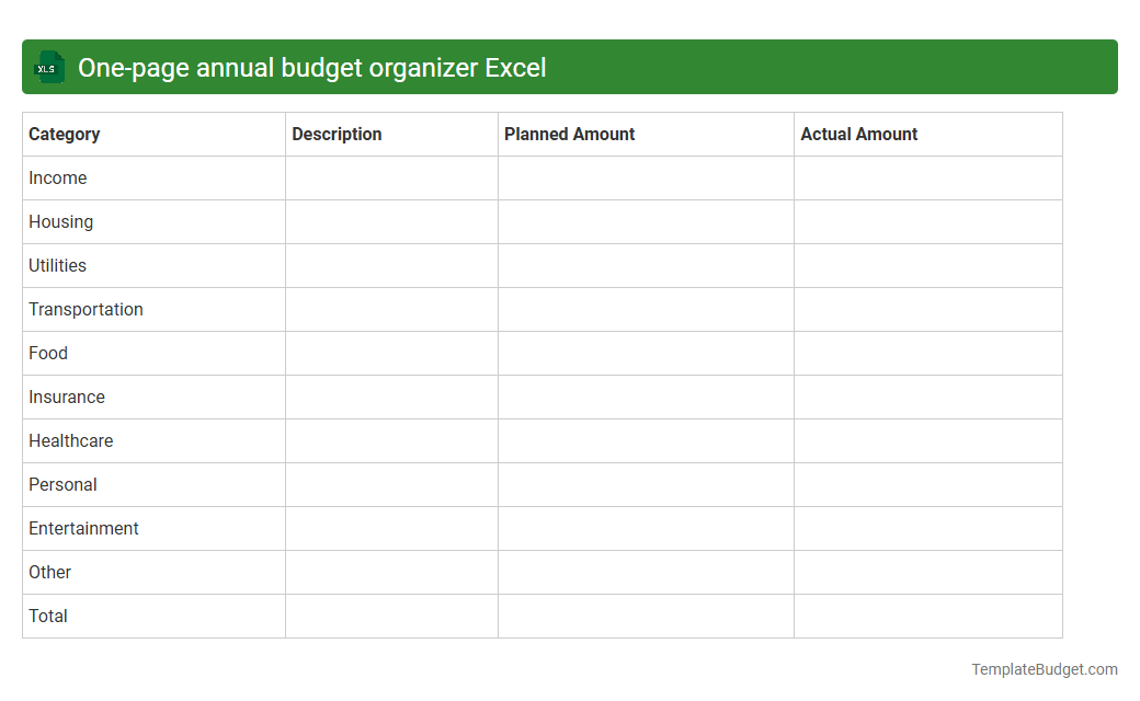 One-page annual budget organizer Excel
