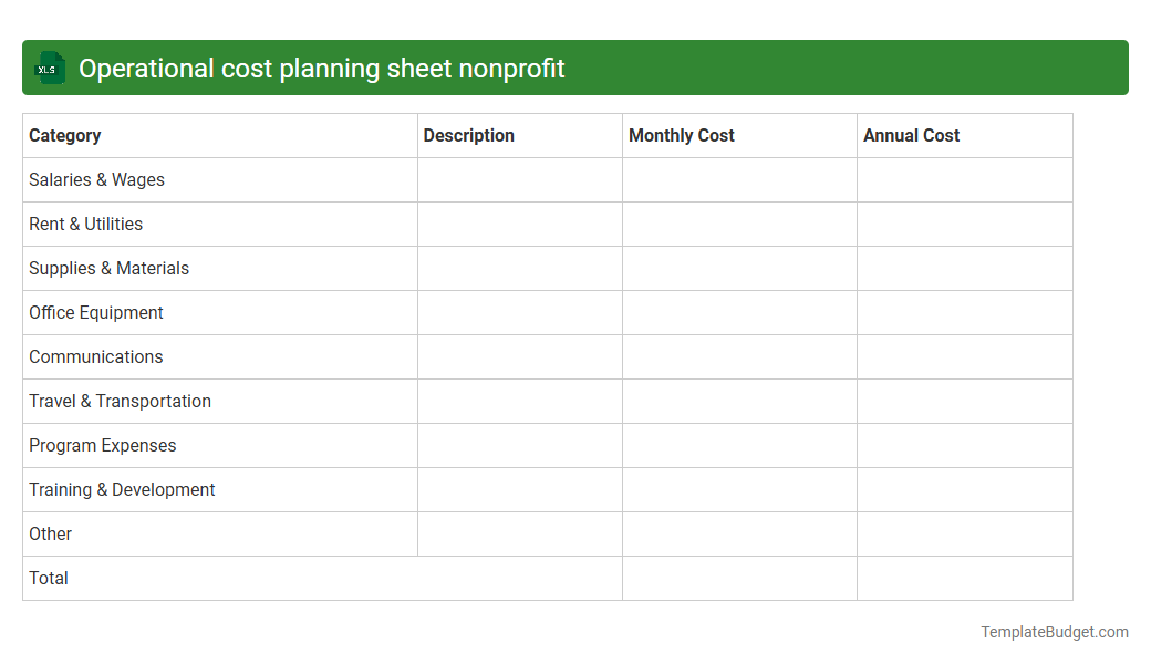 Operational cost planning sheet nonprofit