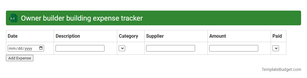 Owner builder building expense tracker