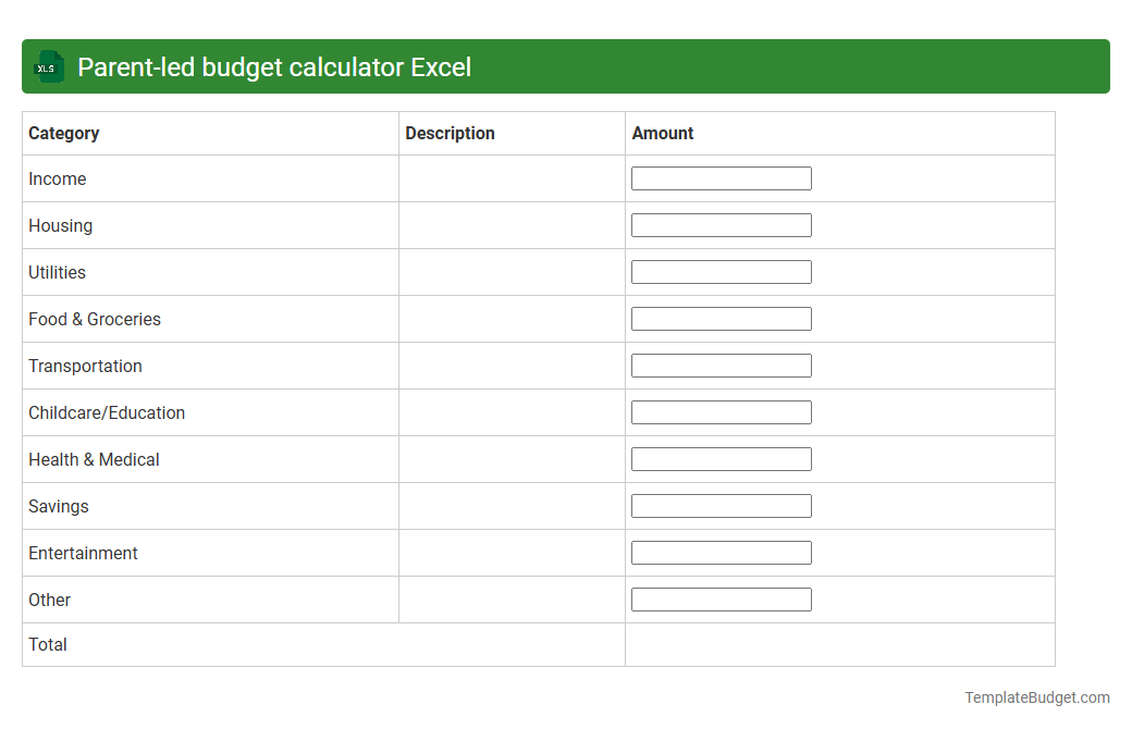 Parent-led budget calculator Excel