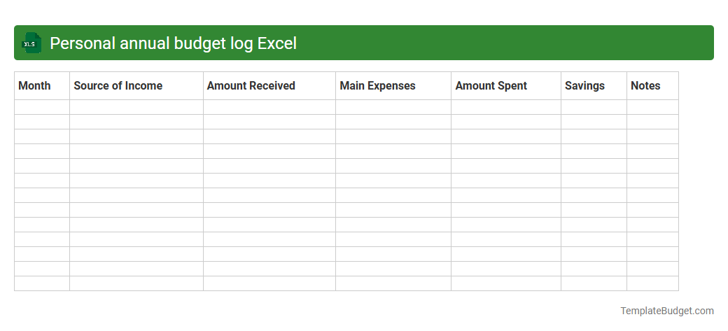 Personal annual budget log Excel
