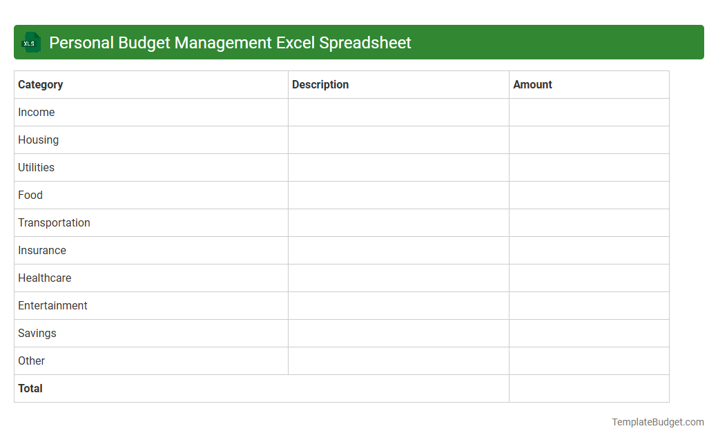 Personal Budget Management Excel Spreadsheet