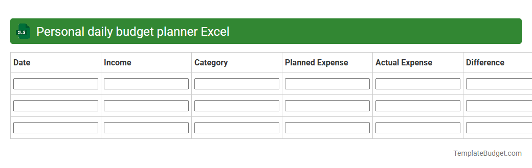 Personal daily budget planner Excel