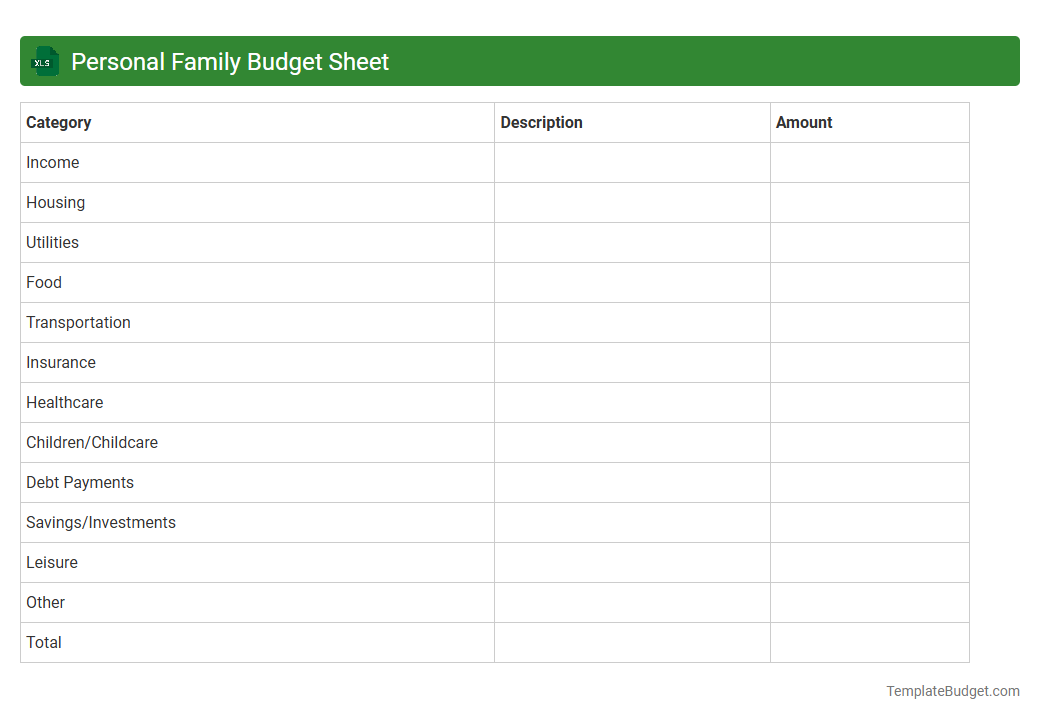 Personal Family Budget Sheet