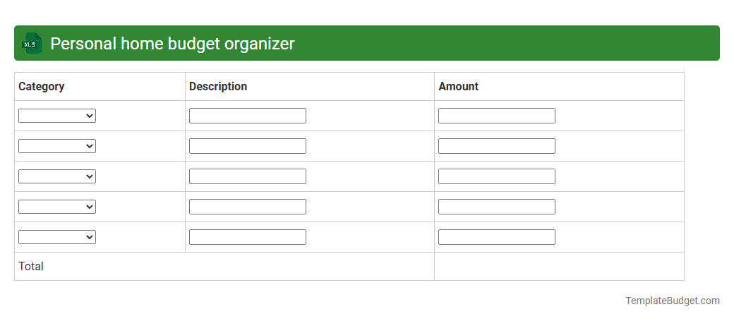 Personal home budget organizer