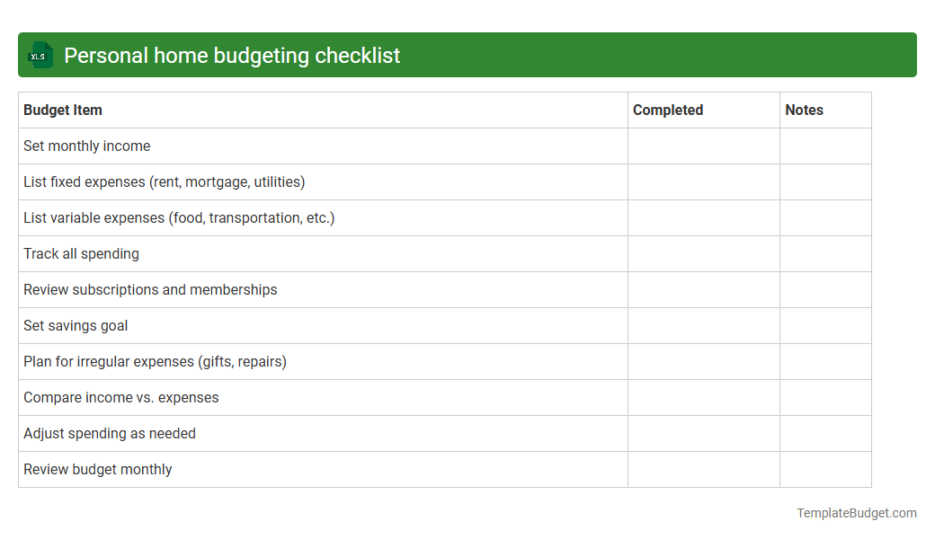 Personal home budgeting checklist