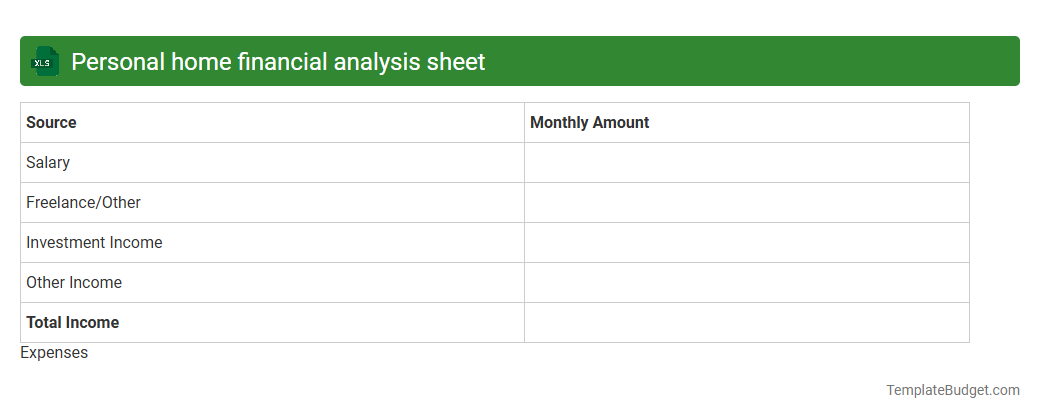 Personal home financial analysis sheet