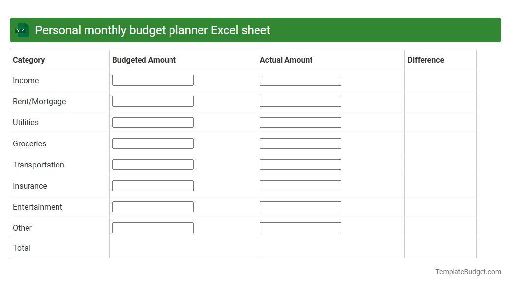 Personal monthly budget planner Excel sheet