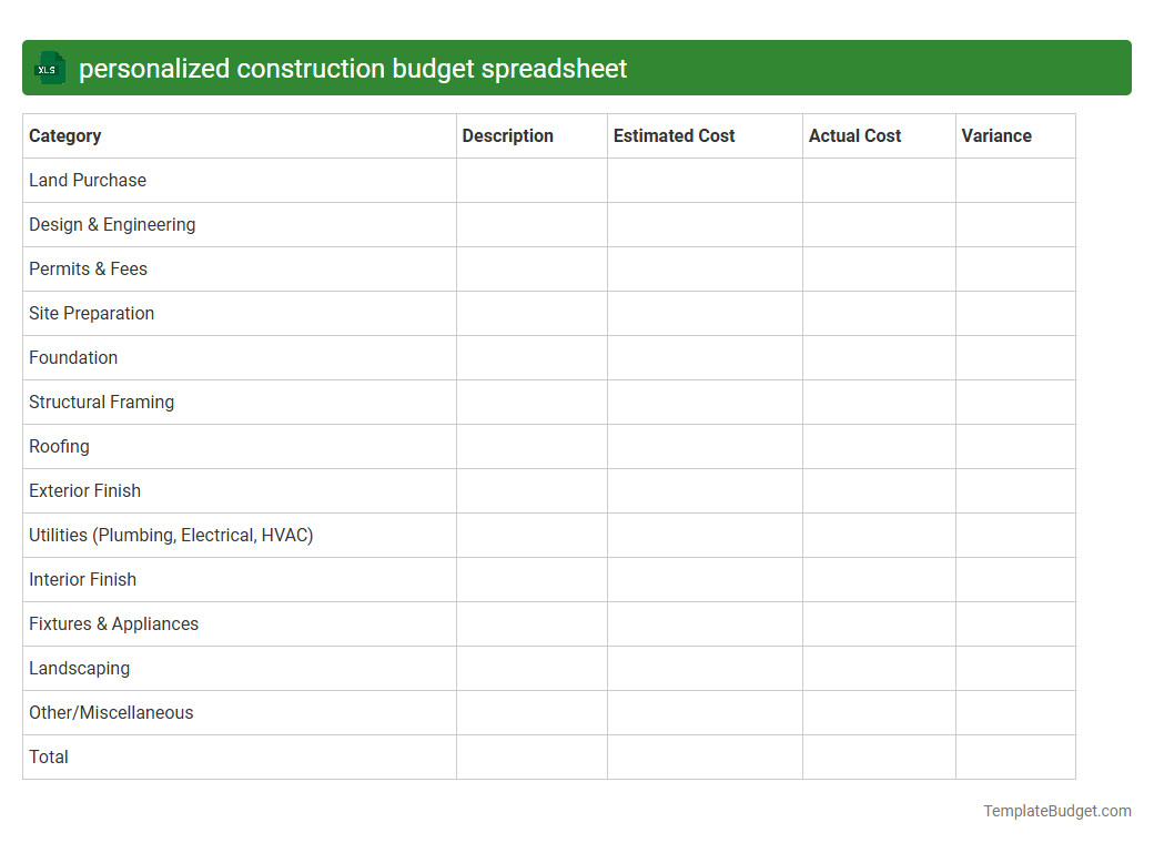 personalized construction budget spreadsheet