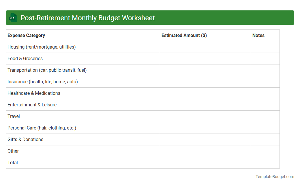 Post-Retirement Monthly Budget Worksheet