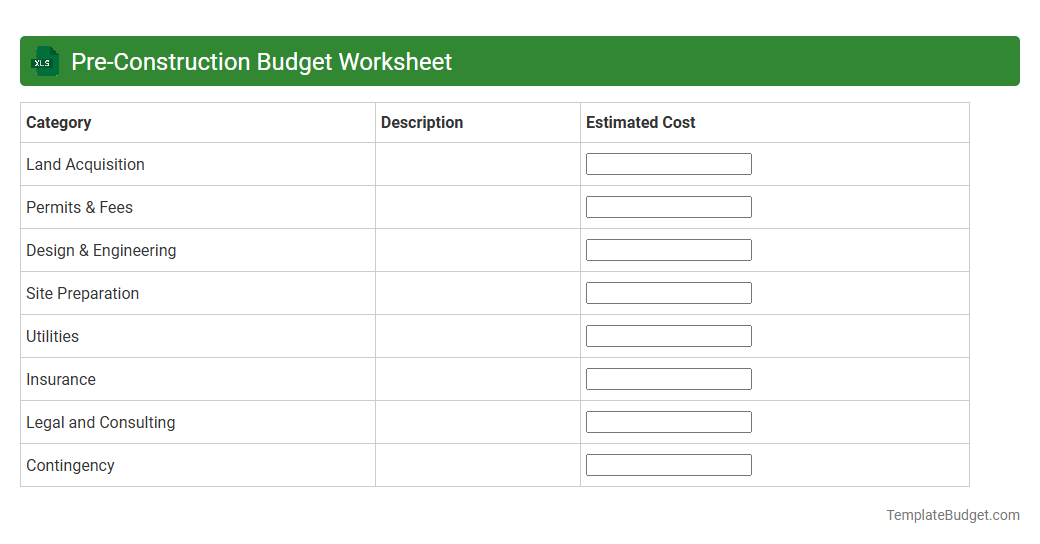 Pre-Construction Budget Worksheet