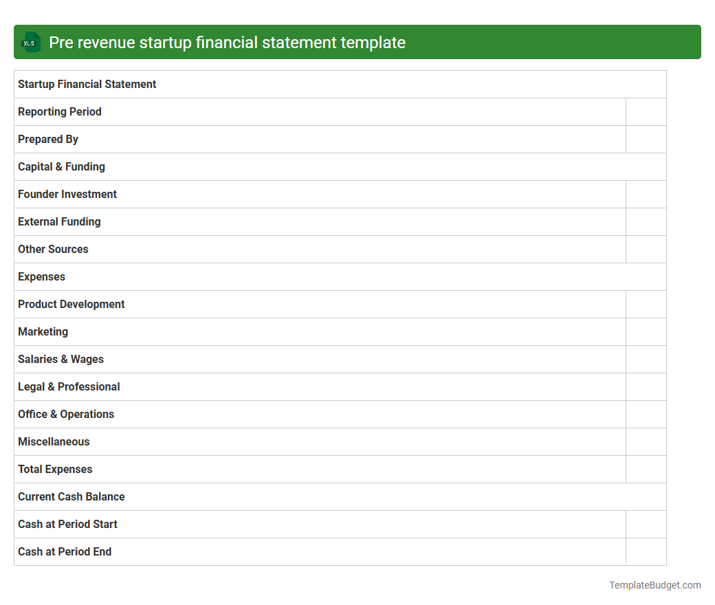 Pre revenue startup financial statement template