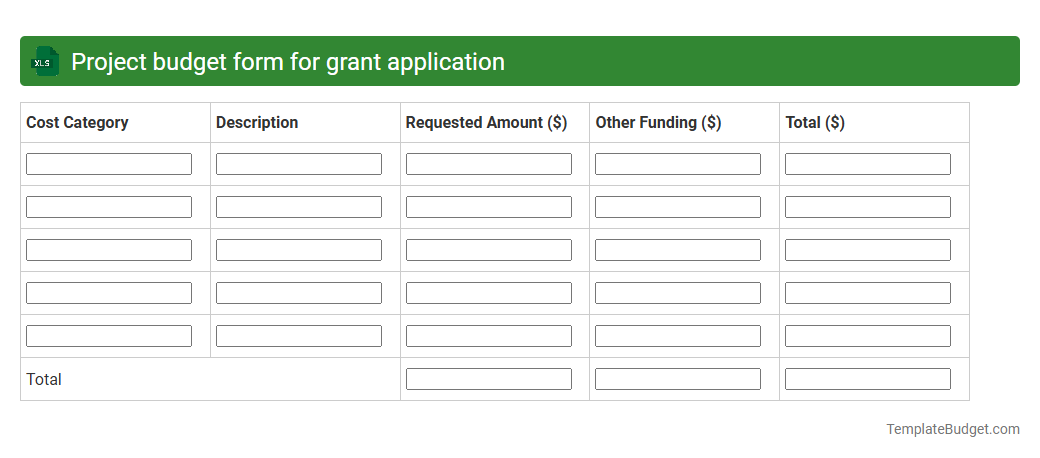 Project budget form for grant application