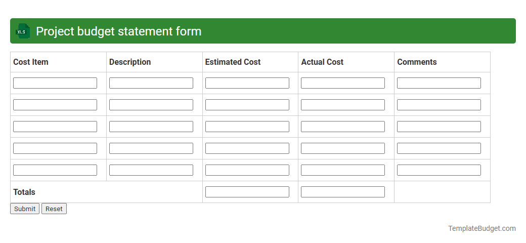 Project budget statement form
