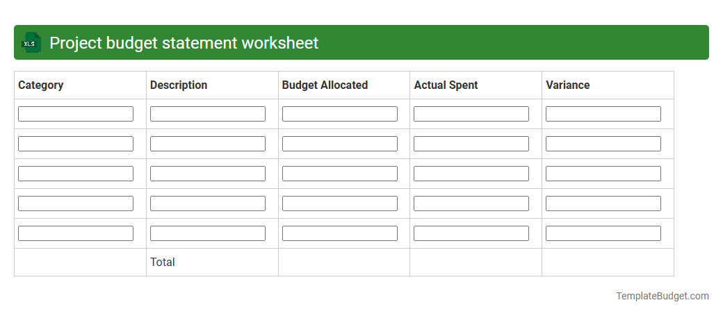 Project budget statement worksheet