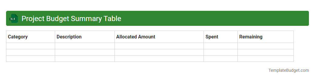 Project Budget Summary Table