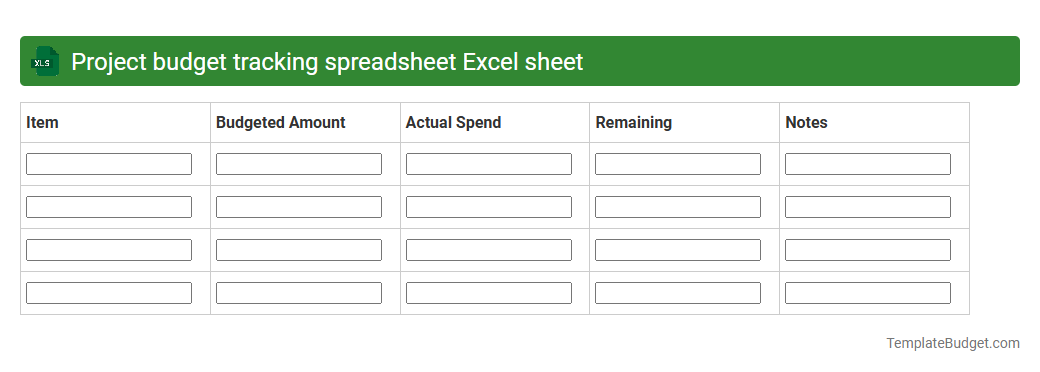 Project budget tracking spreadsheet Excel sheet