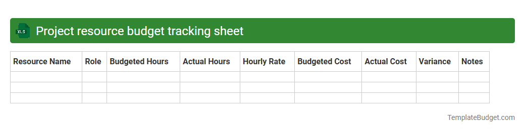 Project resource budget tracking sheet