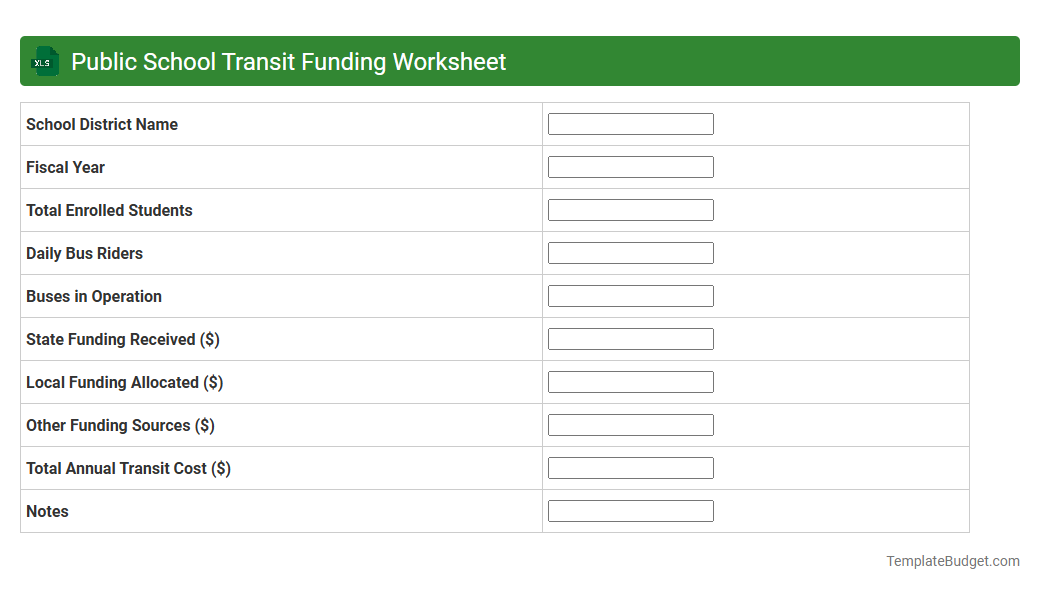 Public School Transit Funding Worksheet