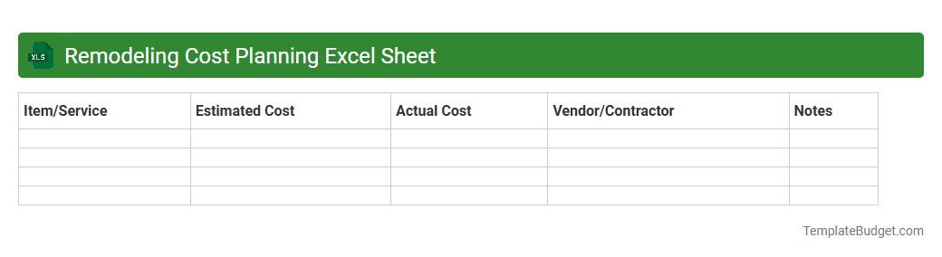 Remodeling Cost Planning Excel Sheet