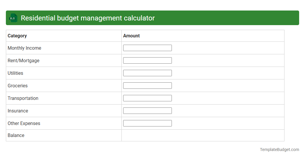 Residential budget management calculator