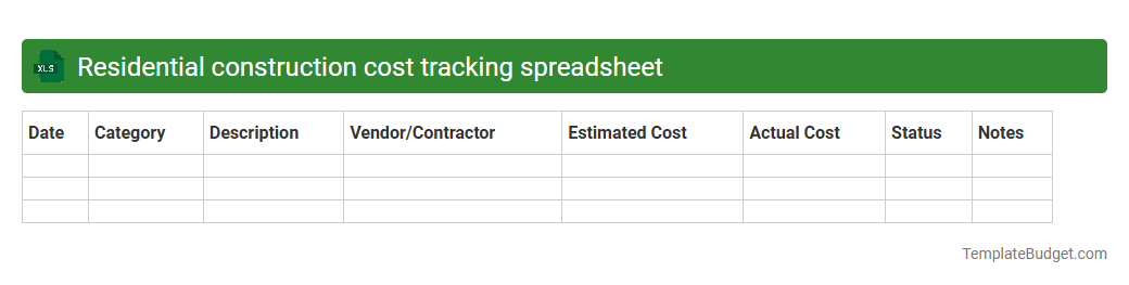 Residential construction cost tracking spreadsheet