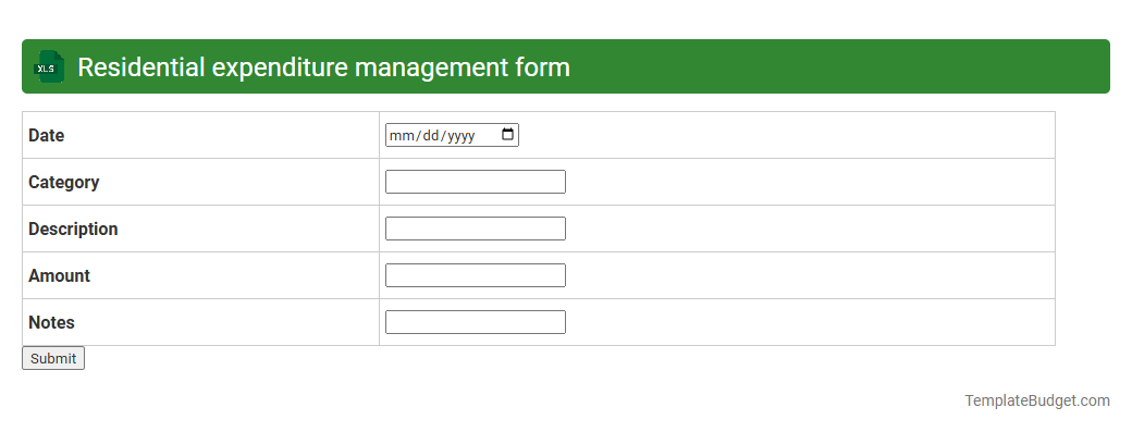 Residential expenditure management form