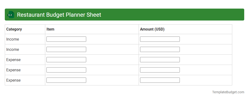 Restaurant Budget Planner Sheet
