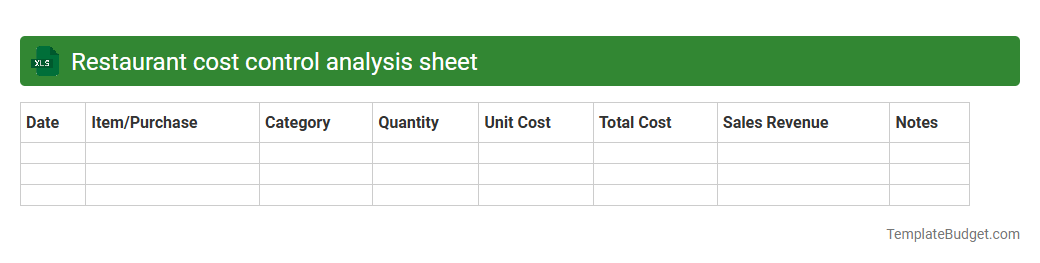 Restaurant cost control analysis sheet