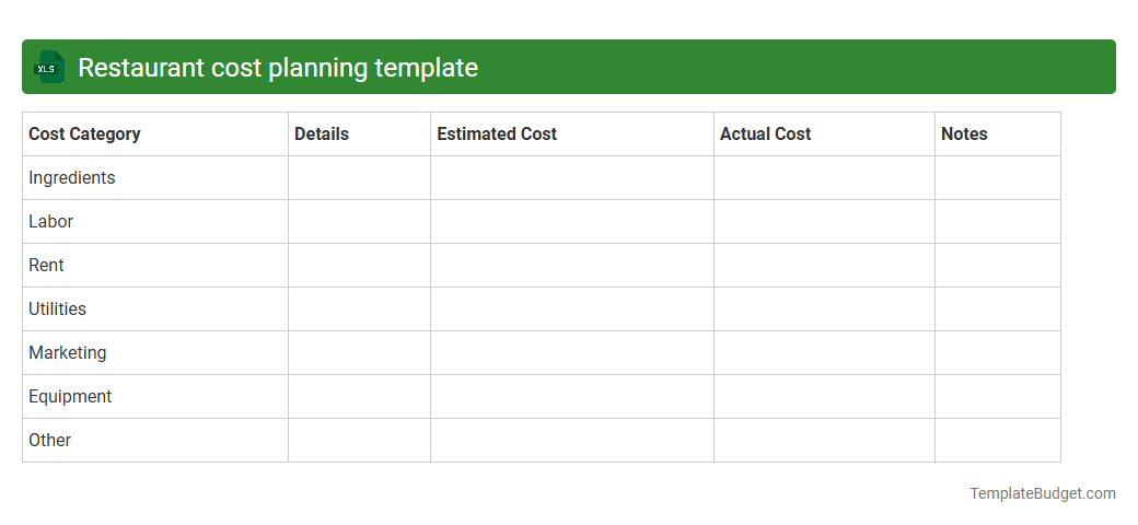 Restaurant cost planning template